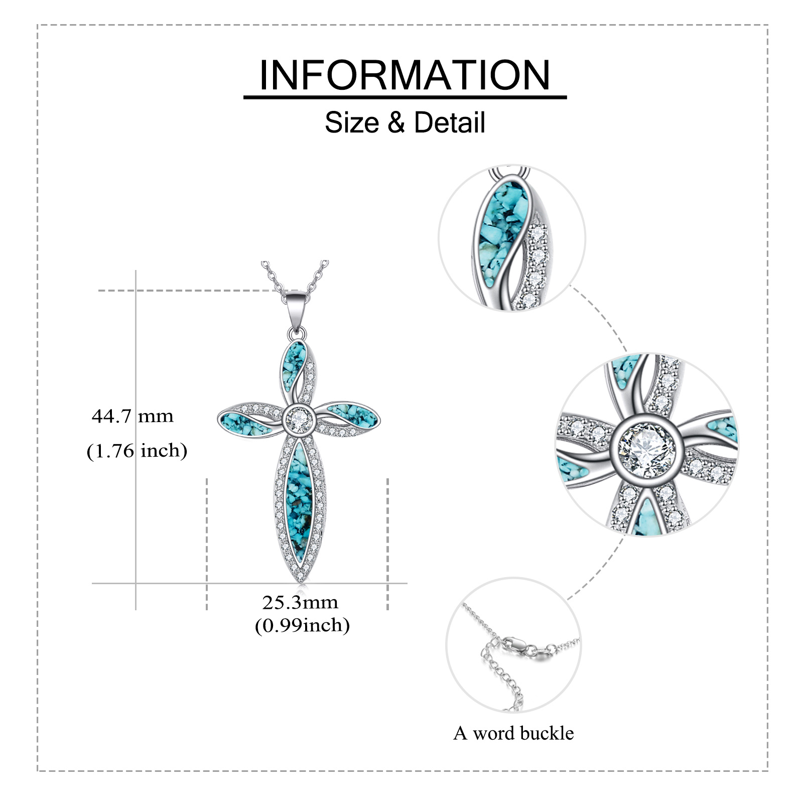 Women's 925 Sterling Silver Necklace with Turquoise Cross